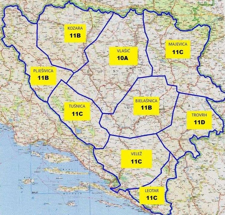 Porazdelitev kanalov prvega DAB+ omrežja v BiH, Multiplex 1